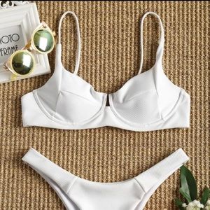 white ribbed bikini top